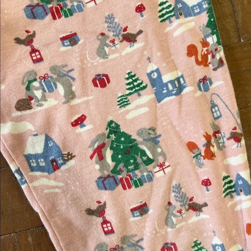 Mini Boden pink woodland Christmas pajamas girls size 12 holiday animals